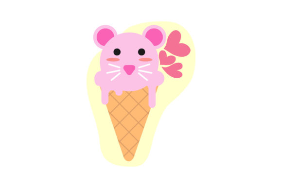 Cute Animal Mouse Ice Cream Illustrations for Embroidery