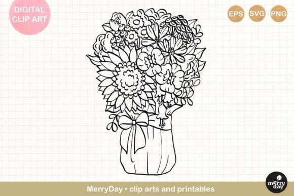 Flower Bouquet Line Art Drawing Review for Real Embroidery Projects