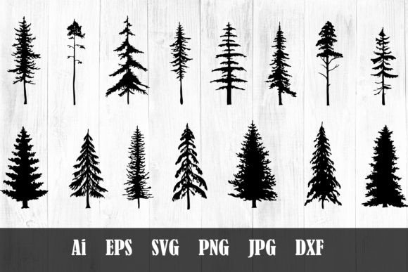 Pine Trees Silhouettes for Embroidery Projects